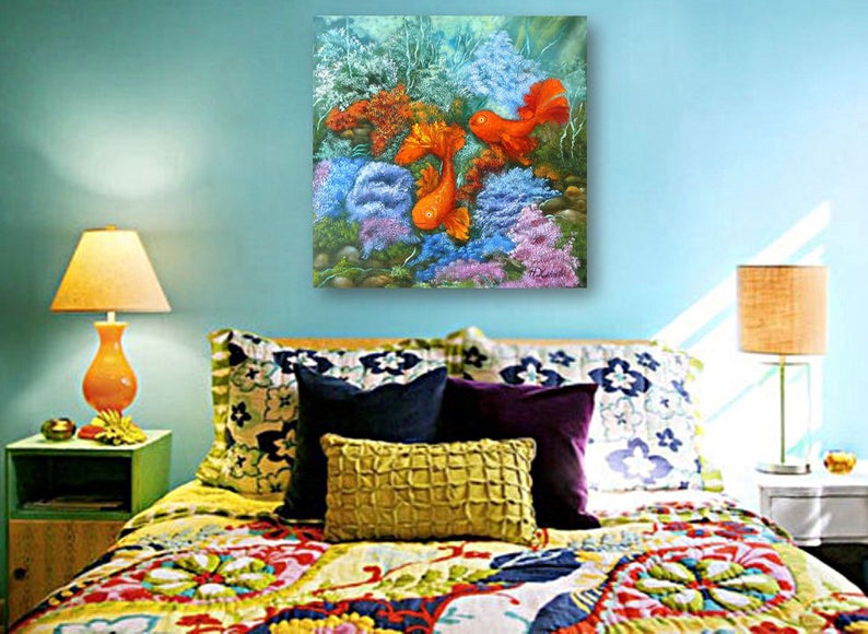Картина золотые рыбки символ фен шуй любви талисман в интерьере