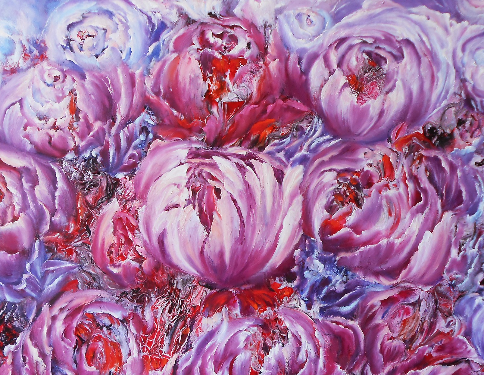 Картина маслом пионы абстракция цветы на холсте