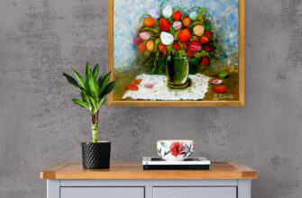 Картина тюльпаны в вазе живопись маслом