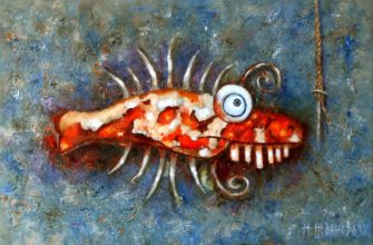 Картина маслом Голубая рыба современная живопись на холсте