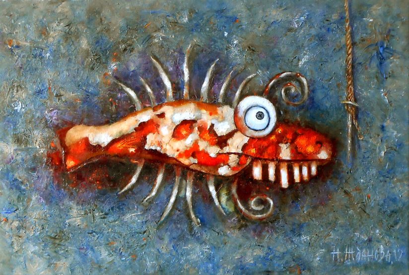 Картина Рыба на живца масло на холсте 