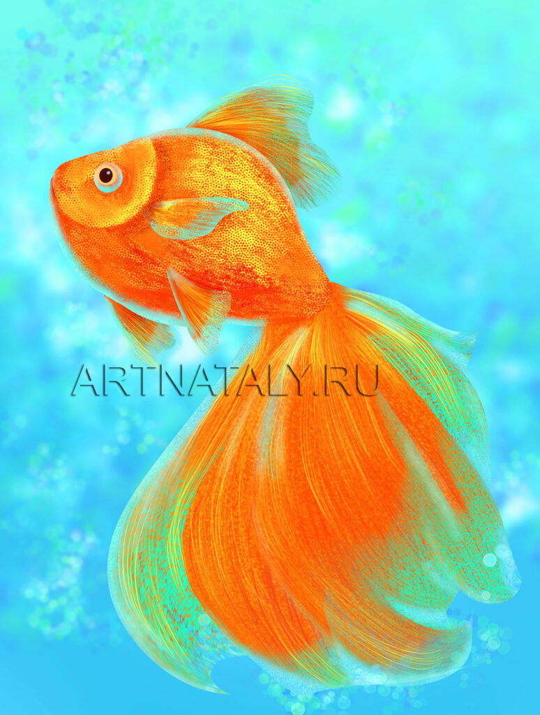 Цифровая живопись золотая рыбка фен шуй