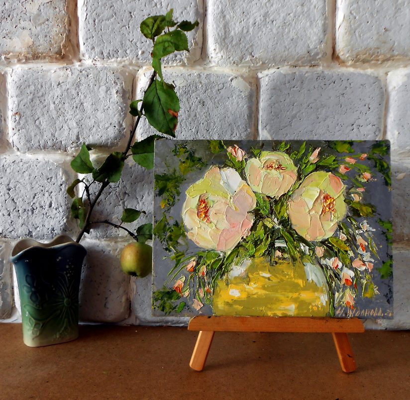 Пионы картина маслом мастихином абстрактные цветы