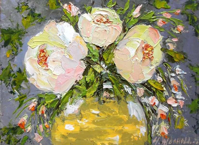 Пионы картина маслом мастихином абстрактные цветы