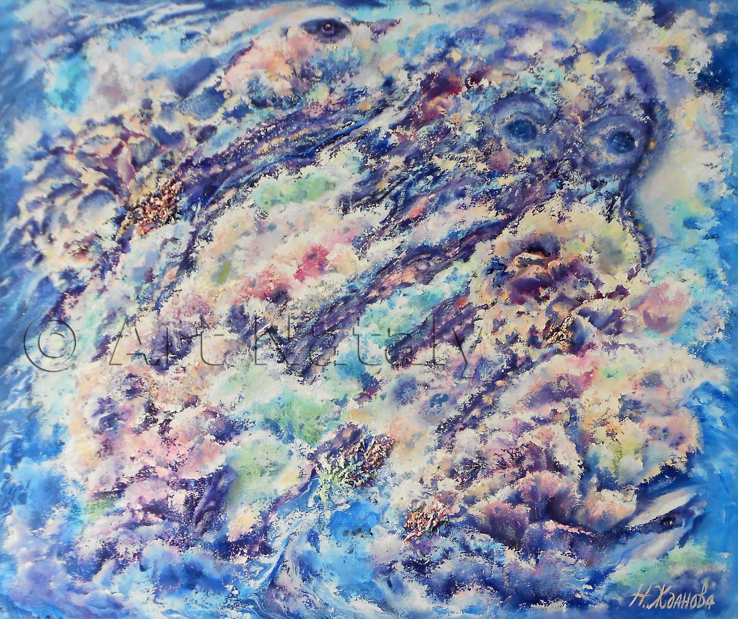 Картина подводный мир маслом абстракция Осьминог 