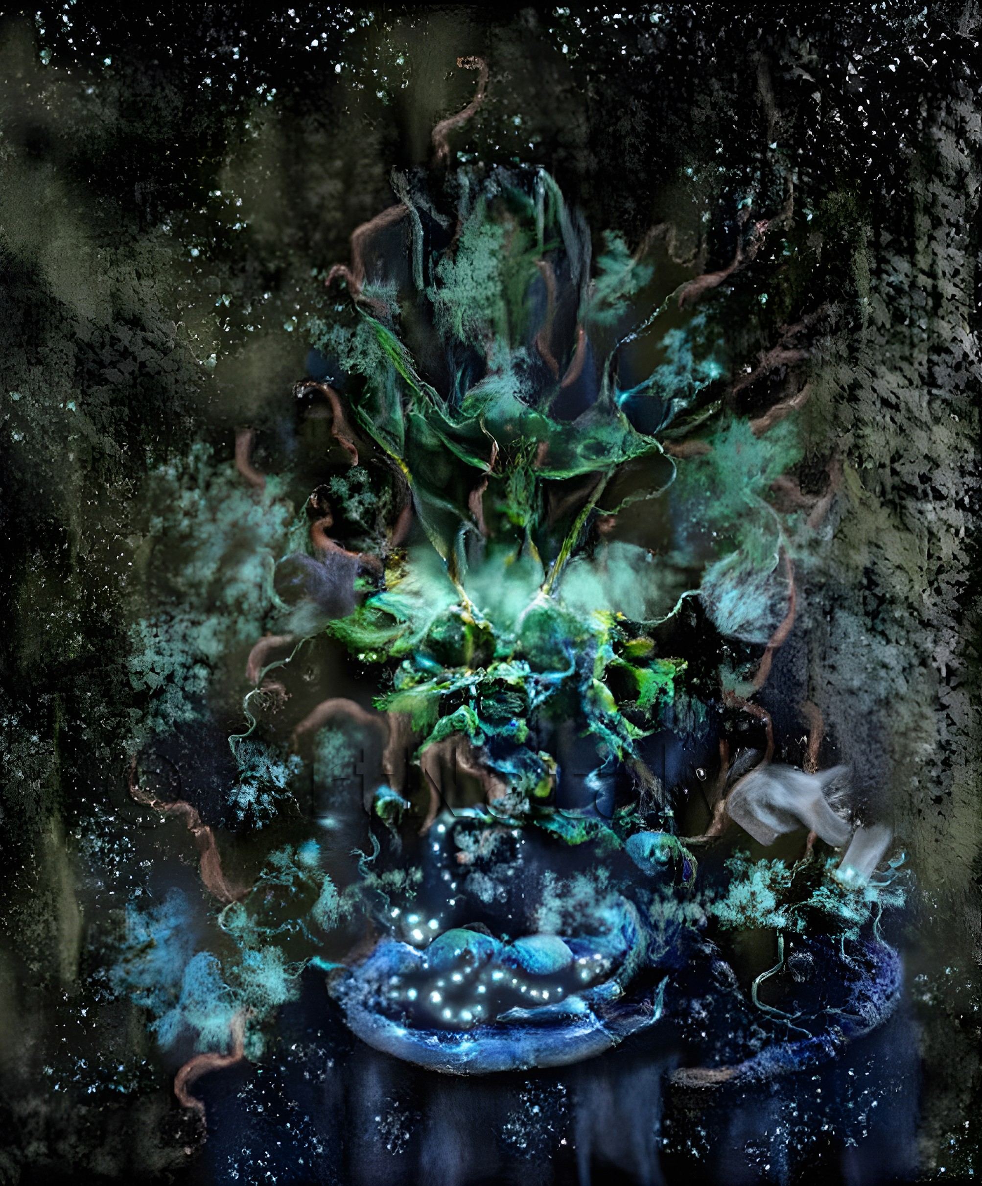 Цифровое искусство NFT картина фантазийные цветы Голубая рапсодия