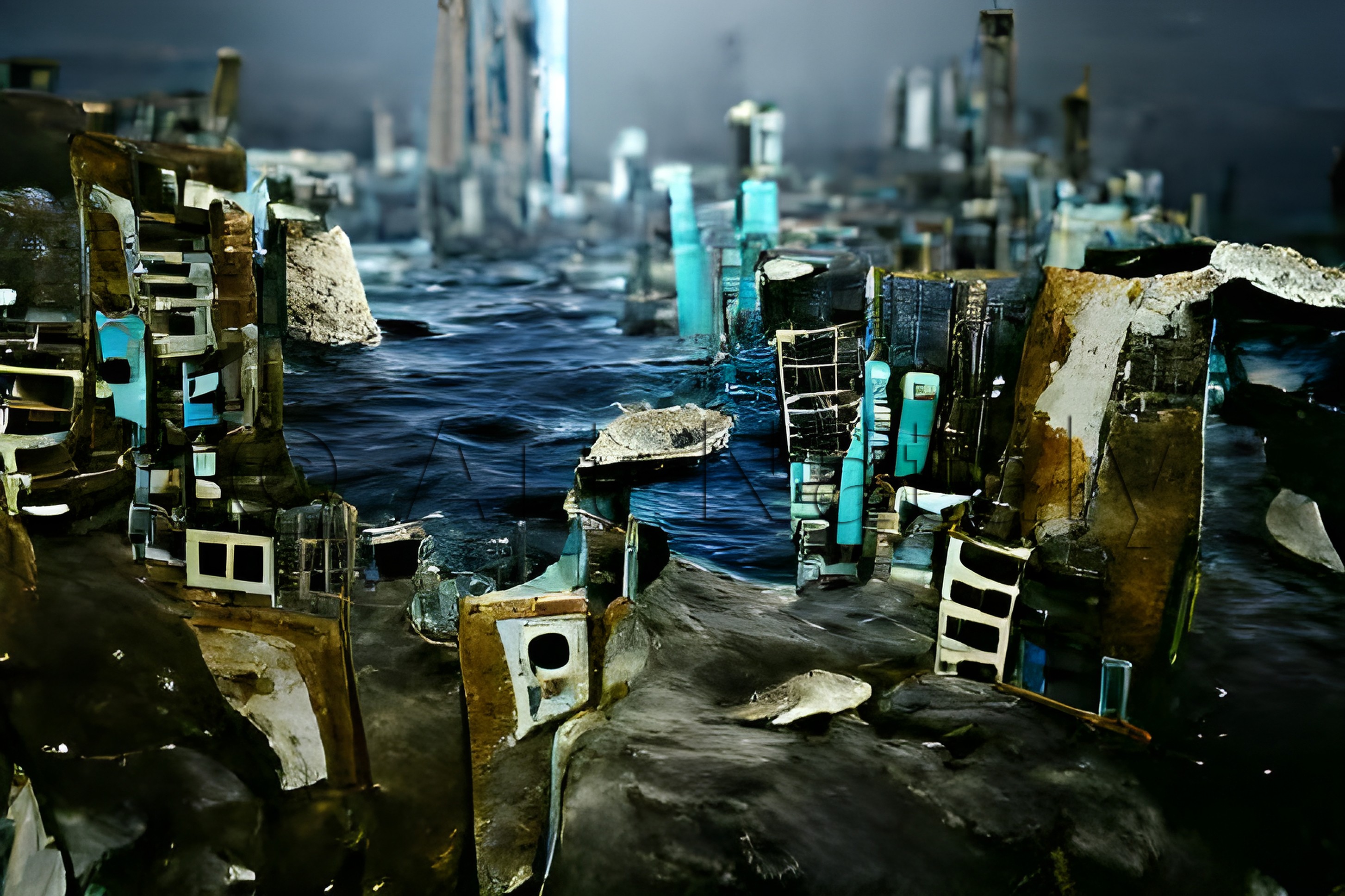 Постер город на стену Индустриальный пейзаж стимпанк Абстрактный город