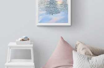 Зимний пейзаж с елками цифровая живопись принт картины постер на стену для интерьера