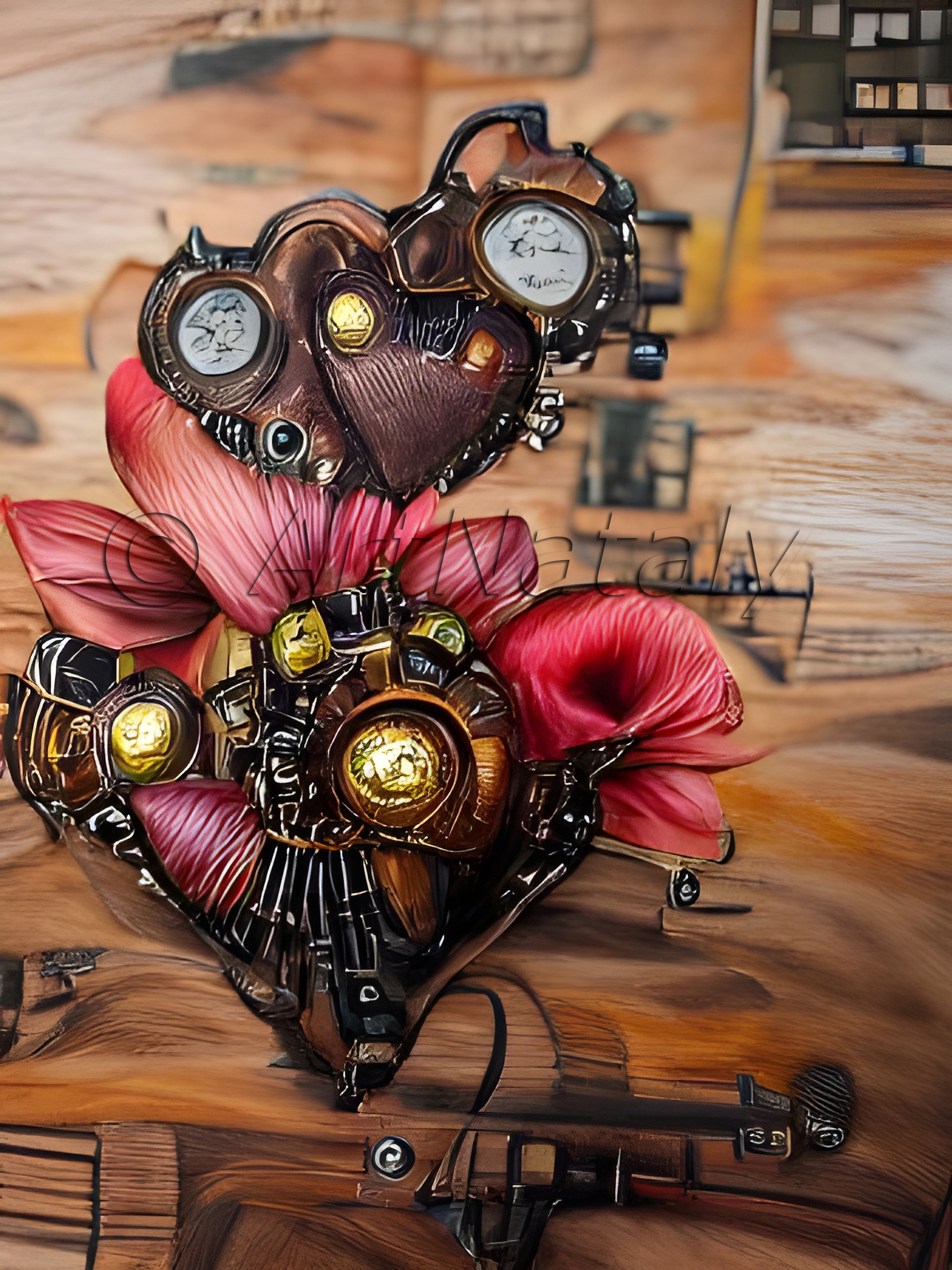 Картина постер на стену Железное сердце в стиле стимпанк фэнтези арт